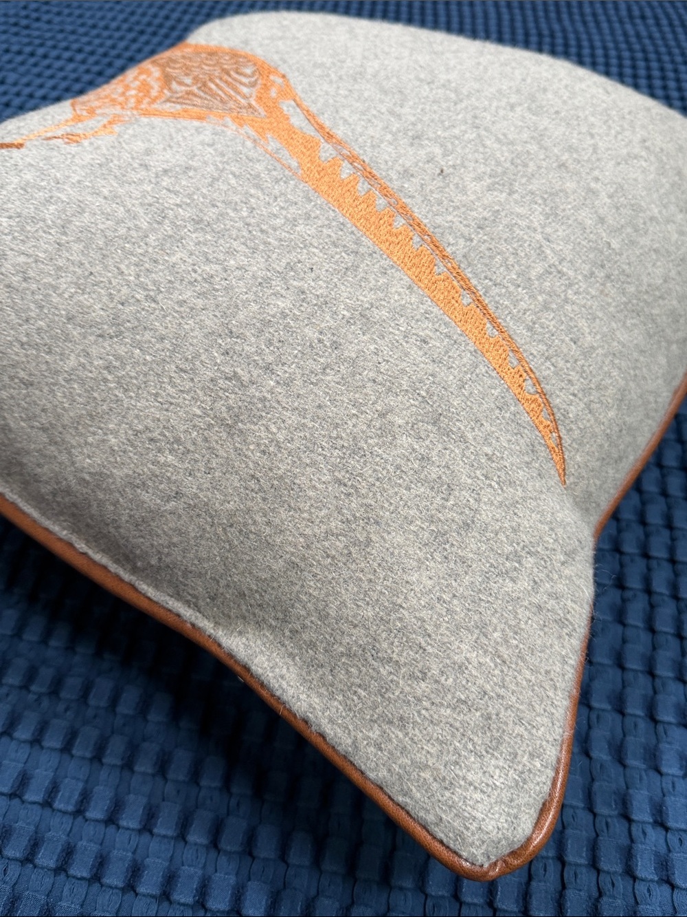Cottagecore Pheasant Embroidered Cabincore Pillow Decor Gray Brown - Picture 3 of 13